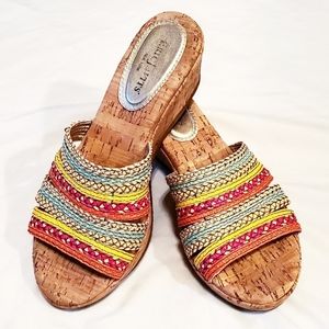 Eric Javits Colorful Straw Wedged Sandals Size 7